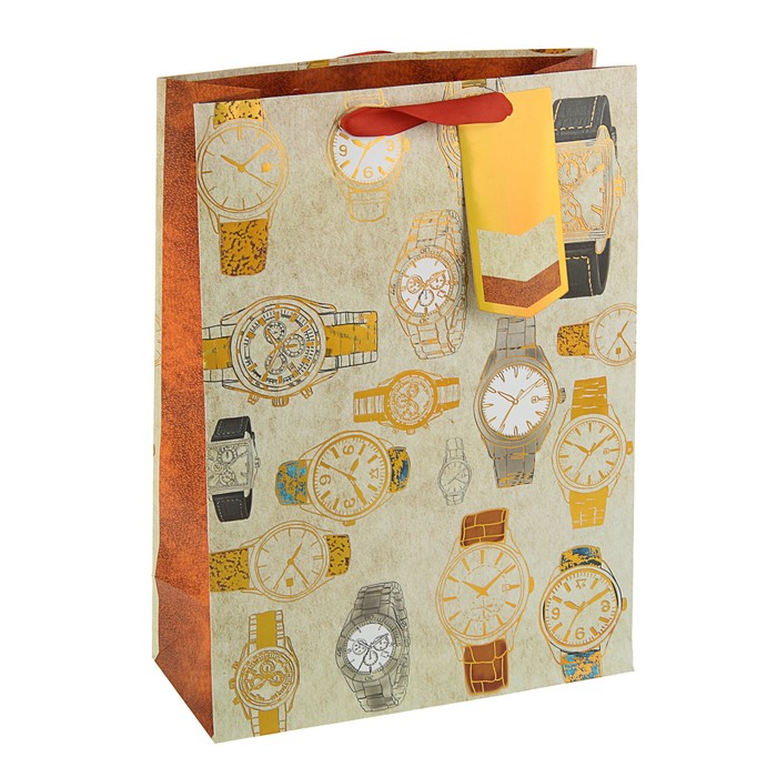 Пакет подарочный "Часики" премиум, 32 х 26,4 х 12 см
