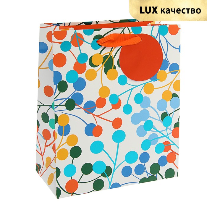 Пакет подарочный "Разноцветные фонарики" премиум, 24 х 20 х 10,2 см