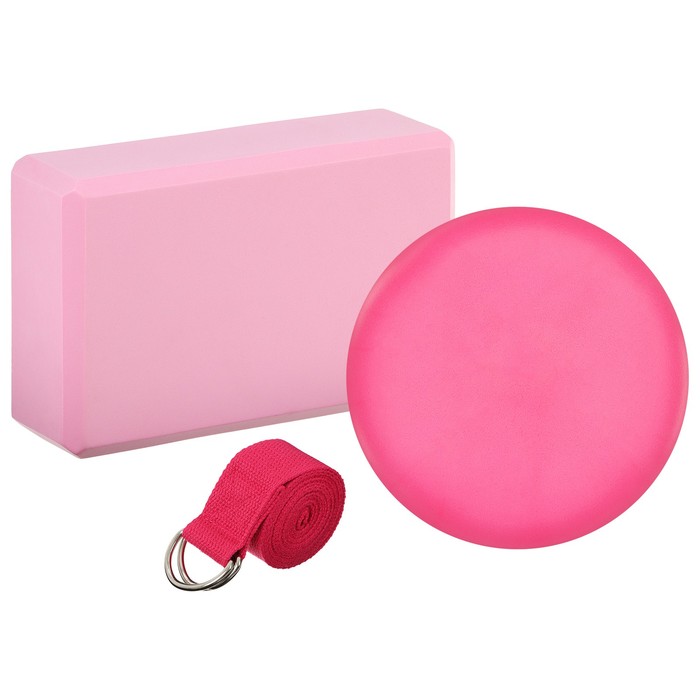 Набор для йоги: блок, ремень, мяч, цвет розовый