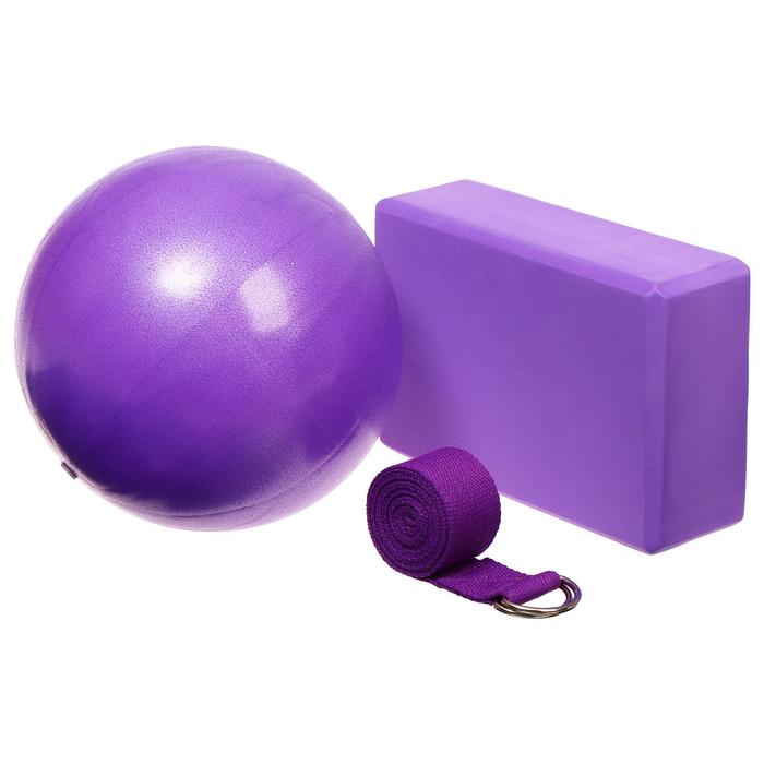 фото Набор для йоги (блок+ремень+мяч), цвет фиолетовый sangh