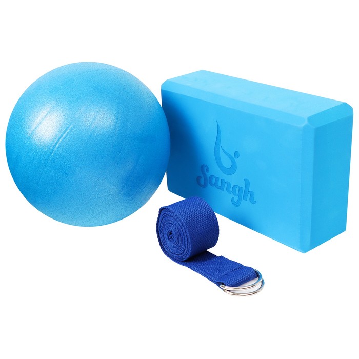 фото Набор для йоги (блок+ремень+мяч), цвет синий sangh