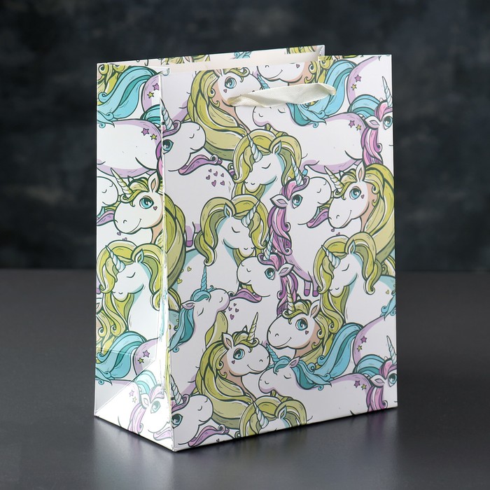 Пакет подарочный "Единороги", люкс, 17,5 х 9,5 х 23 см