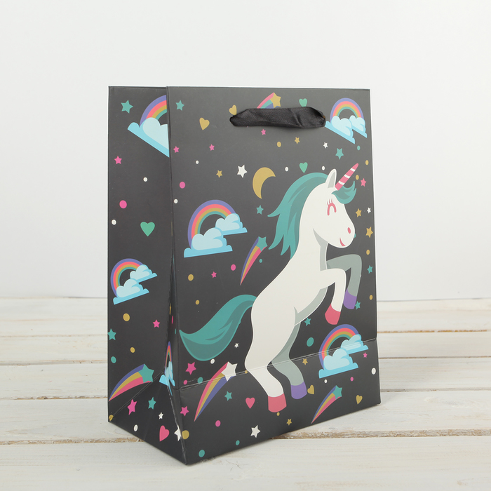 Пакет подарочный "Радужный единорог", люкс, 17,5 х 9,5 х 23 см