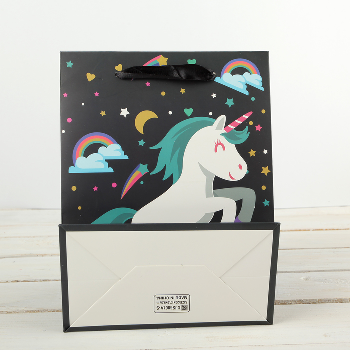 Пакет подарочный "Радужный единорог", люкс, 17,5 х 9,5 х 23 см