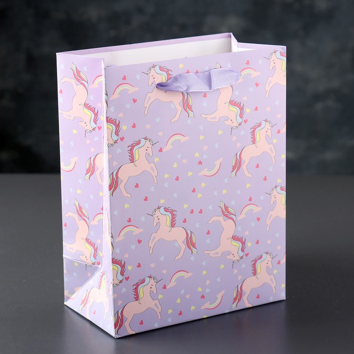 Пакет подарочный "Единорог", люкс, 17,5 х 9,5 х 23 см