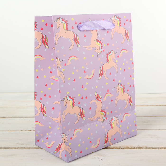Пакет подарочный "Единорог", люкс, 25 х 11 х 31 см