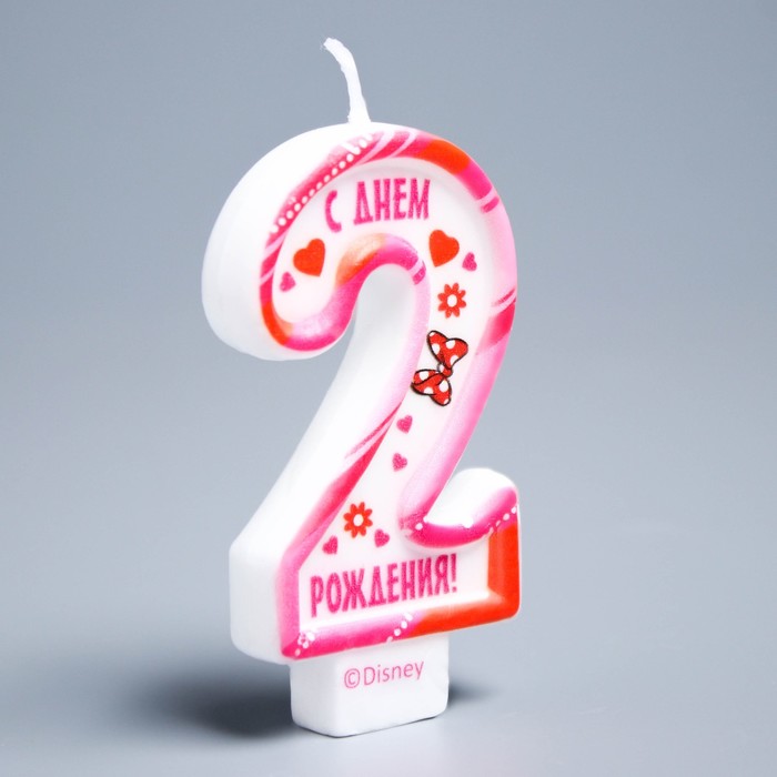 Свеча в торт цифра Дисней 2 " С Днем Рождения", Минни Маус