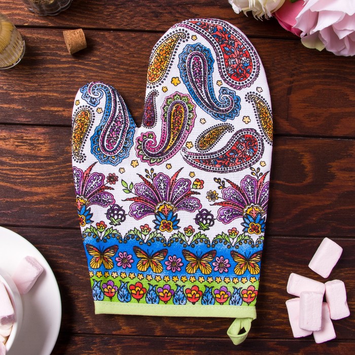 Варежка "Доляна" Пейсли (вид 2), 18 х 26 см, 100 % хлопок, рогожка 162 г/м²