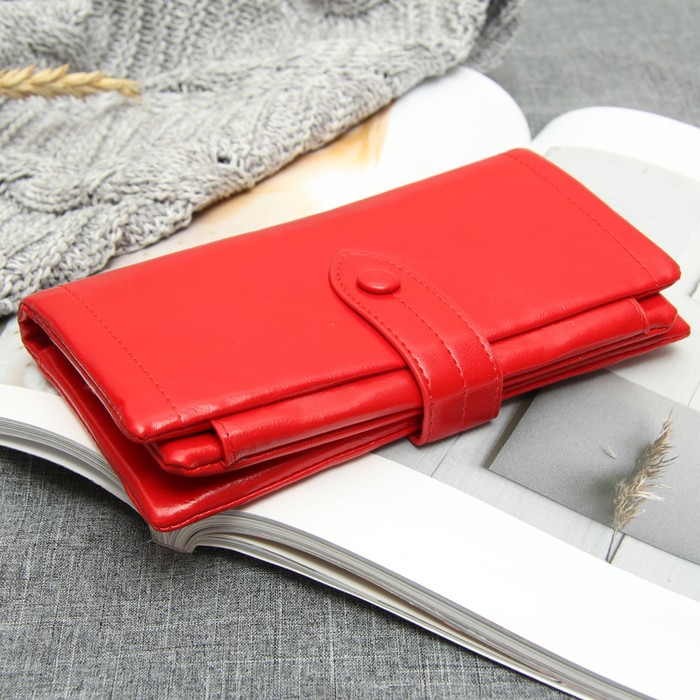 Кошелёк женский, 3 отдела, для карт, для монет, цвет красный