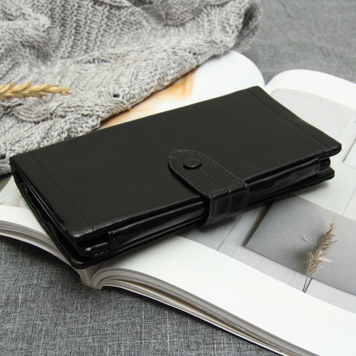 Кошелёк женский, 3 отдела, для карт, для монет, цвет чёрный