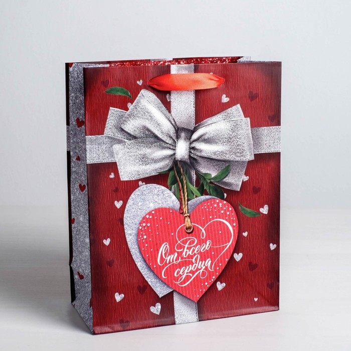 Пакет ламинированный вертикальный «От всего сердца», 18 × 23 × 8 см