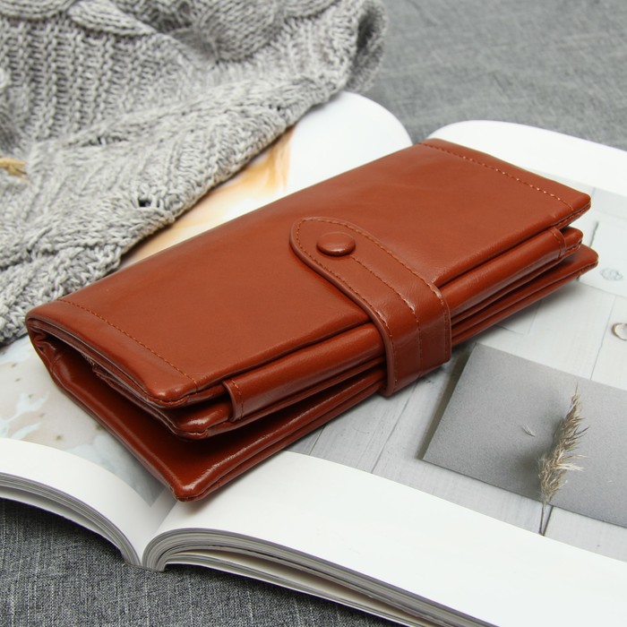 Кошелёк женский, 3 отдела, для карт, для монет, цвет коричневый