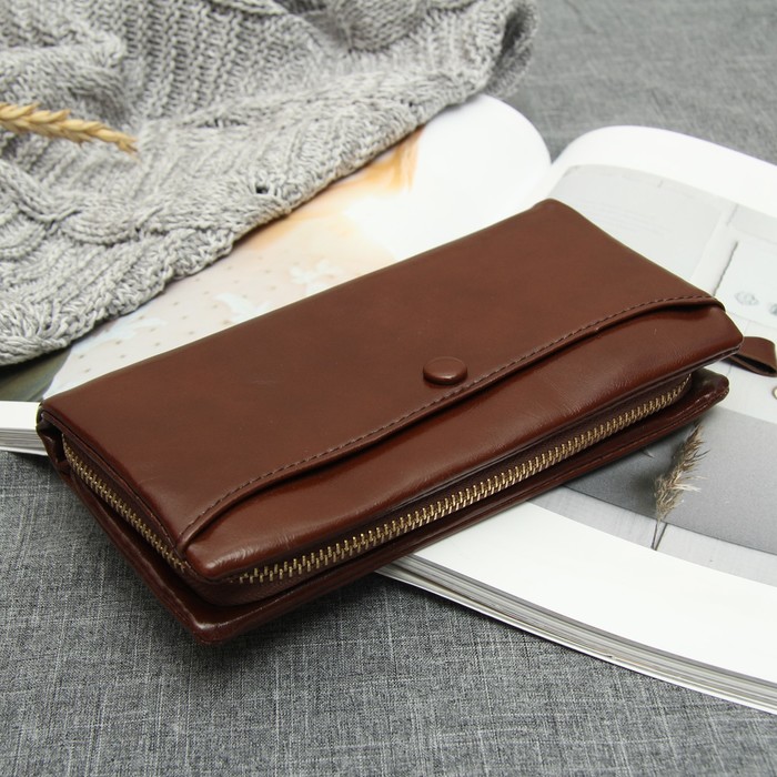 Кошелёк женский, 3 отдела, для карт, для монет, наружный карман, цвет коричневый