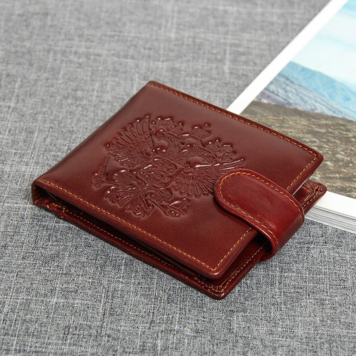 Портмоне мужское, 3 отдела, для карт, для монет, цвет коричневый