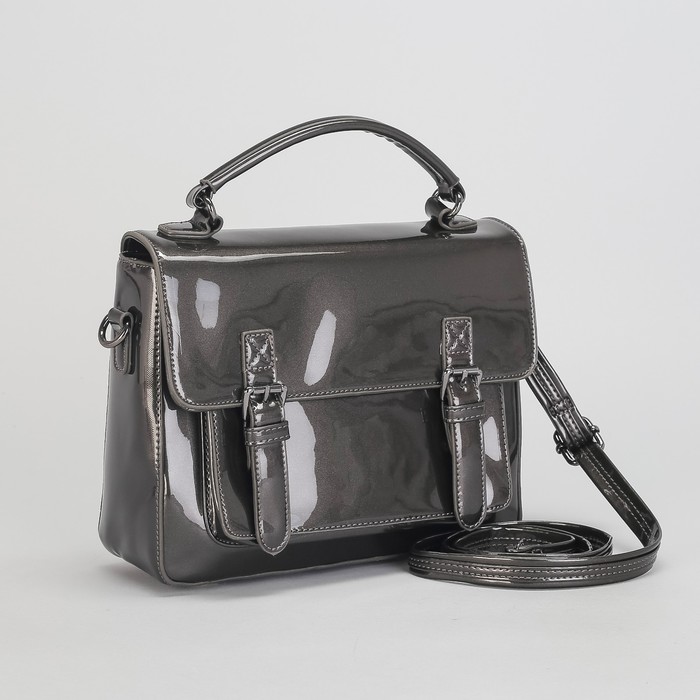 Сумка женская, отдел с перегородкой, 2 наружных кармана, длинный ремень, цвет серый