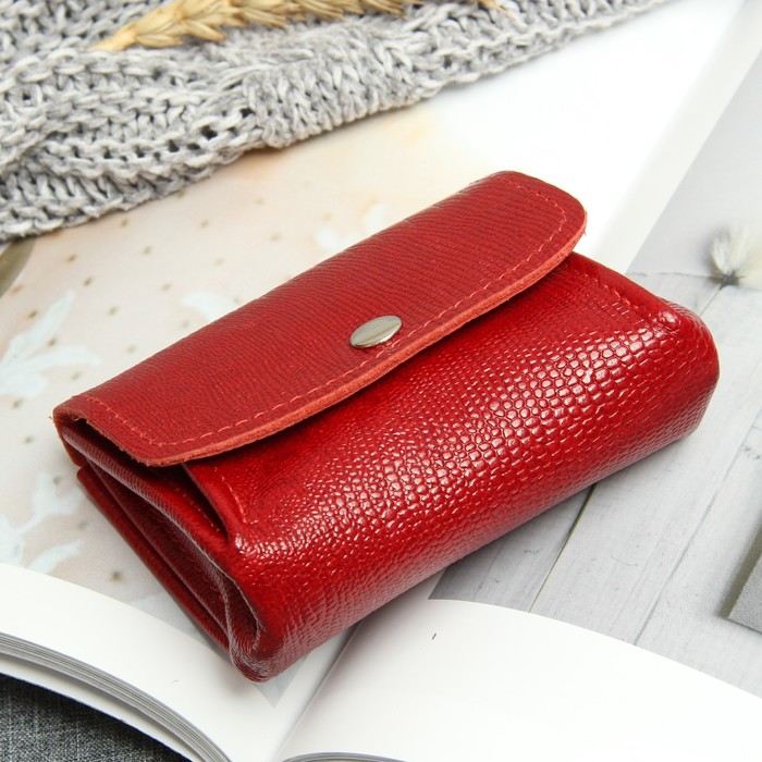 Портмоне-монетница, 2отдел на кнопке, игуана, цвет красный