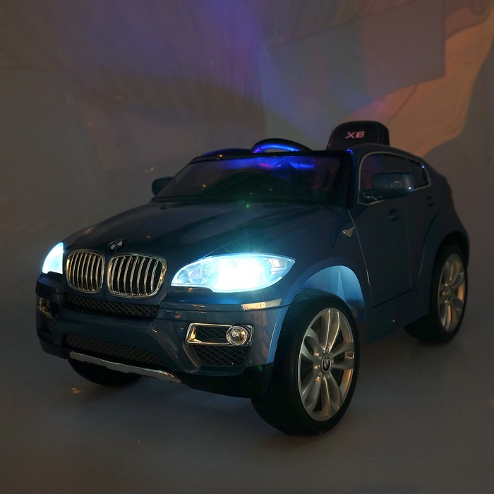 Электромобиль BMW X6, EVA колёса, кожаное сидение, цвет голубой глянец