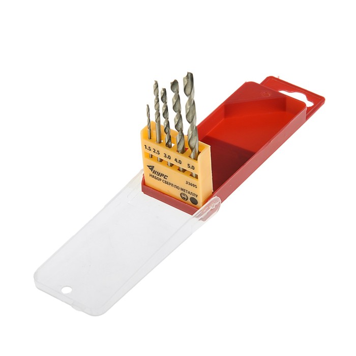 Набор свёрл металлу "КУРС", HSS, полированные, 5 шт.