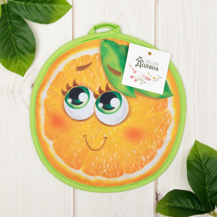 Прихватка "Доляна" Апельсин, 20 х 20 см, 35% х/л, 65% п/э, ватин 250г/м2