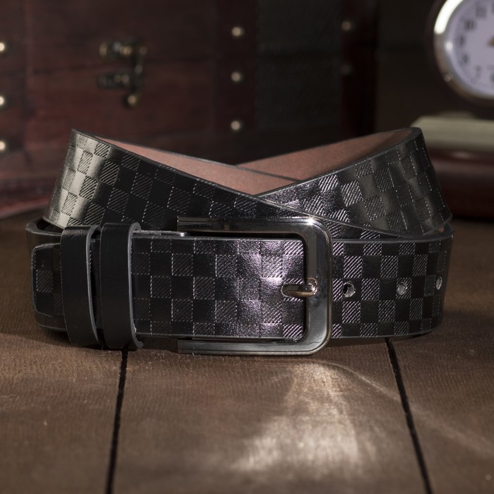 Ремень мужской "Великан", винт, пряжка тёмный металл, ширина - 4см, длина от 140см, цвет чёрный