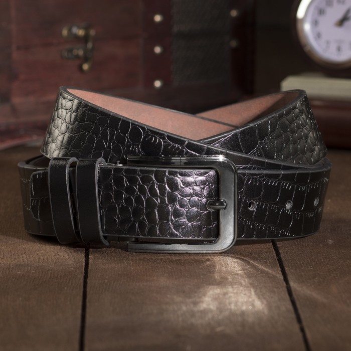 Ремень мужской "Великан", винт, пряжка тёмный металл, ширина - 4см, длина от 140см, цвет чёрный