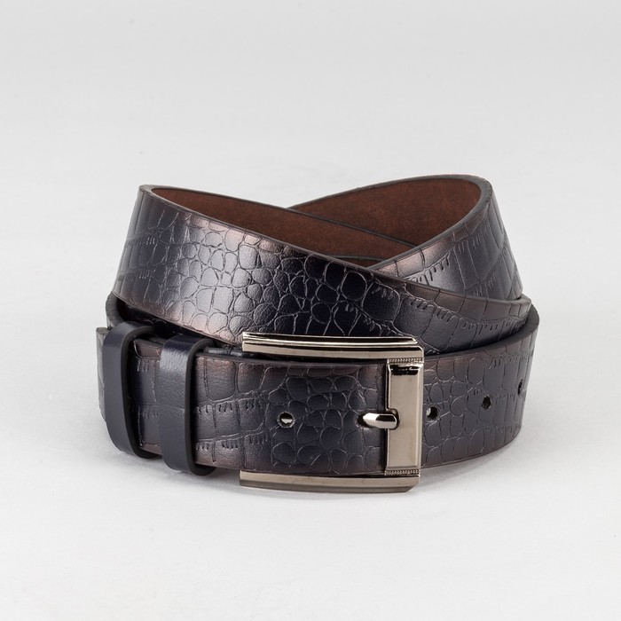 Ремень мужской "Великан", винт, пряжка тёмный металл, ширина - 4см, длина от 140см, цвет синий