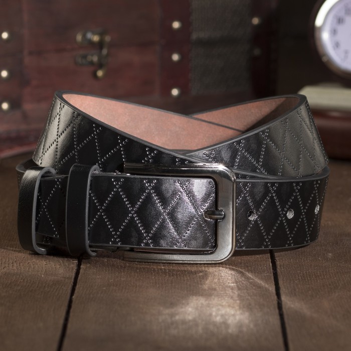 Ремень мужской "Великан", винт, пряжка тёмный металл, ширина - 4см, длина от 140см, цвет чёрный