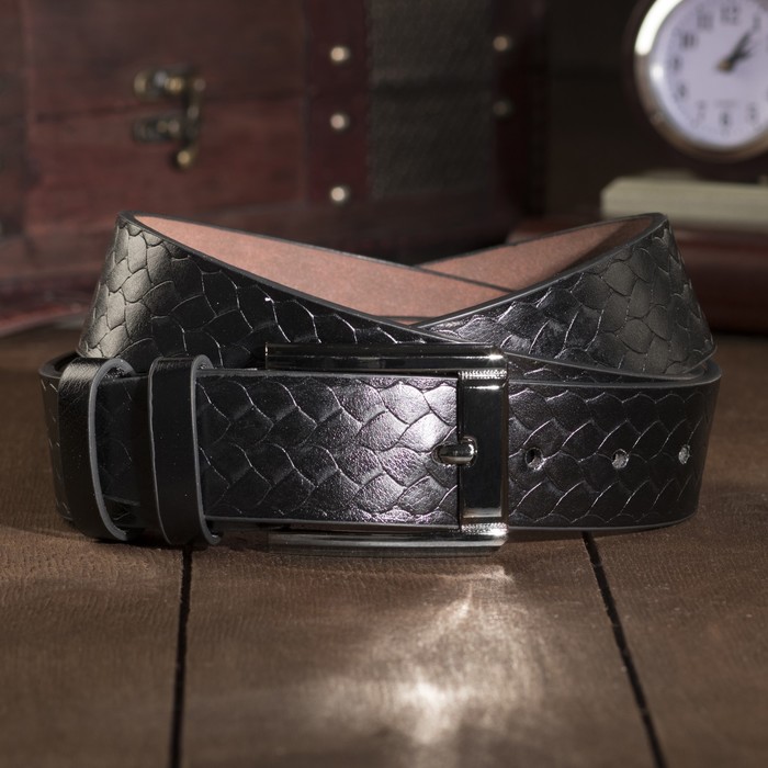 Ремень мужской "Великан", винт, пряжка тёмный металл, ширина - 4см, длина от 140см, цвет чёрный