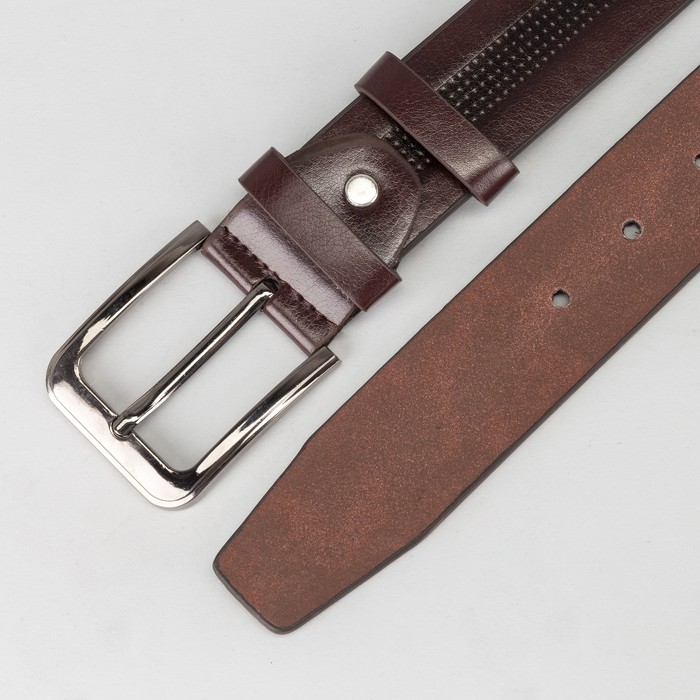 Ремень мужской "Великан", винт, пряжка тёмный металл, ширина - 4см, длина от 140см, цвет коричневый