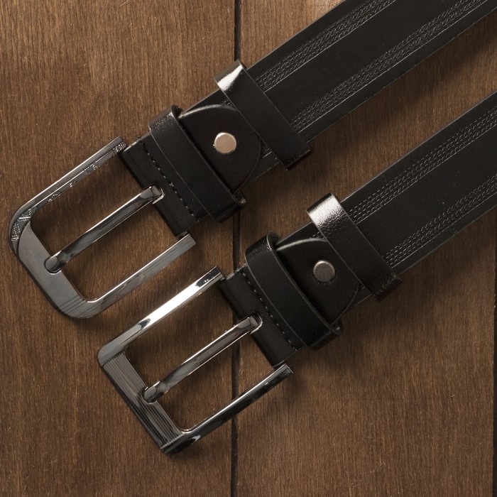 Ремень мужской "Великан", винт, пряжка и хомут тёмный металл, ширина - 4см, длина от 140см, цвет чёрный