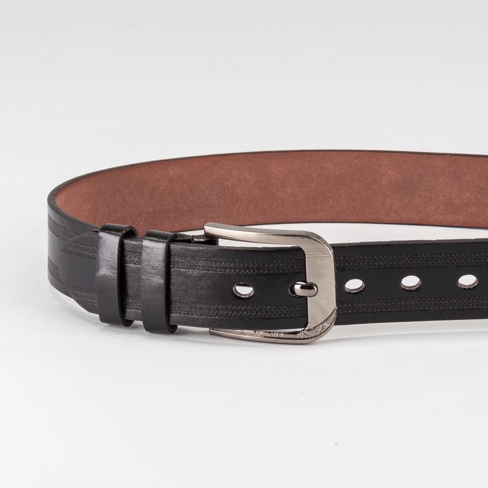 Ремень мужской "Великан", винт, пряжка и хомут тёмный металл, ширина - 4см, длина от 140см, цвет чёрный