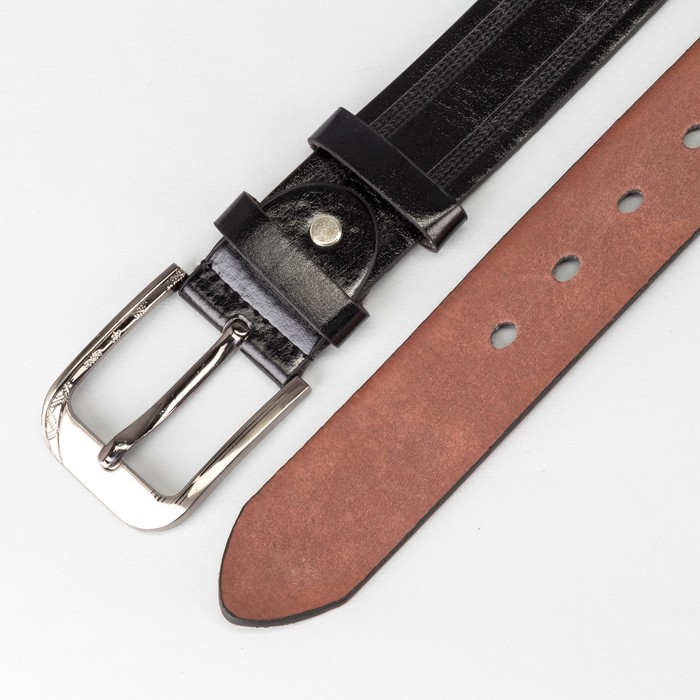 Ремень мужской "Великан", винт, пряжка и хомут тёмный металл, ширина - 4см, длина от 140см, цвет чёрный