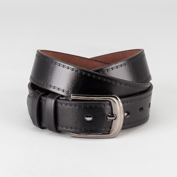 Ремень мужской "Великан", винт, пряжка и хомут тёмный металл, ширина - 4см, длина от 140см, цвет чёрный