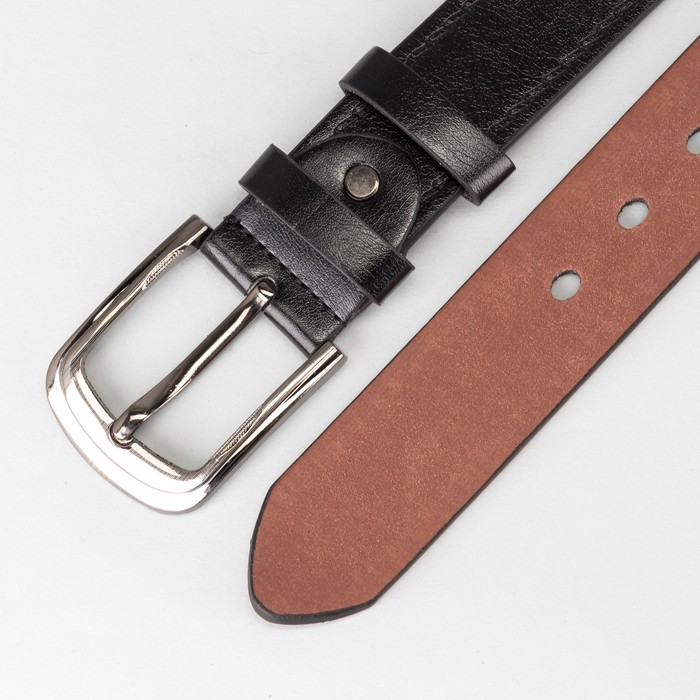 Ремень мужской "Великан", винт, пряжка и хомут тёмный металл, ширина - 4см, длина от 140см, цвет чёрный