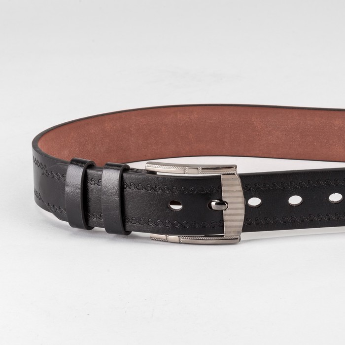 Ремень мужской "Великан", винт, пряжка и хомут тёмный металл, ширина - 4см, длина от 140см, цвет чёрный