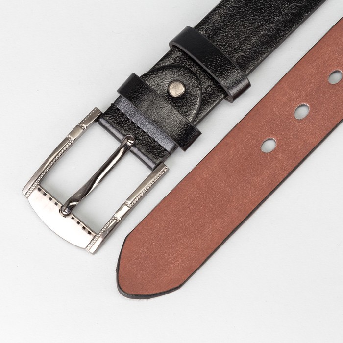 Ремень мужской "Великан", винт, пряжка и хомут тёмный металл, ширина - 4см, длина от 140см, цвет чёрный