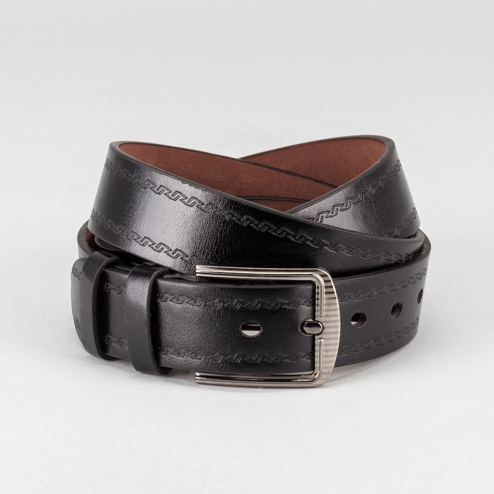 Ремень мужской "Великан", винт, пряжка и хомут тёмный металл, ширина - 4см, длина от 140см, цвет чёрный