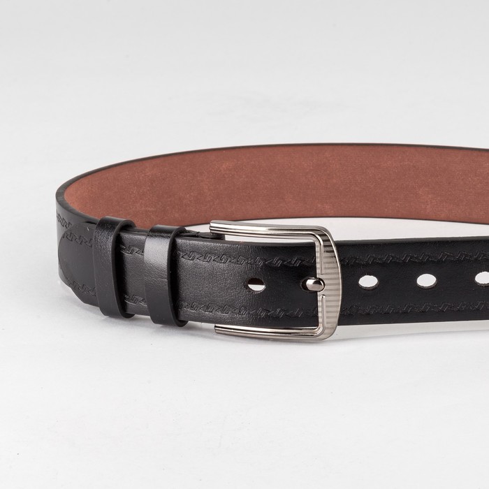 Ремень мужской "Великан", винт, пряжка и хомут тёмный металл, ширина - 4см, длина от 140см, цвет чёрный