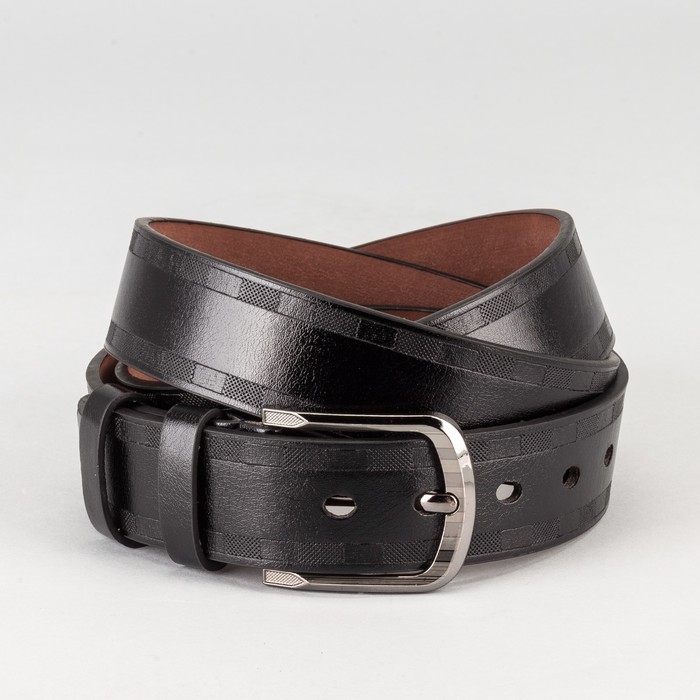 Ремень мужской "Великан", винт, пряжка и хомут тёмный металл, ширина - 4см, длина от 140см, цвет чёрный