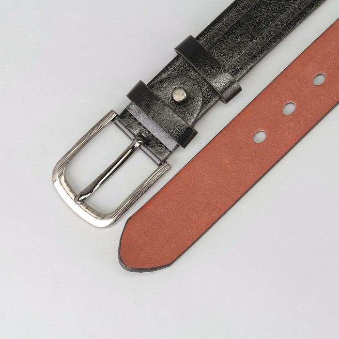 Ремень мужской "Великан", винт, пряжка и хомут тёмный металл, ширина - 4см, длина от 140см, цвет чёрный