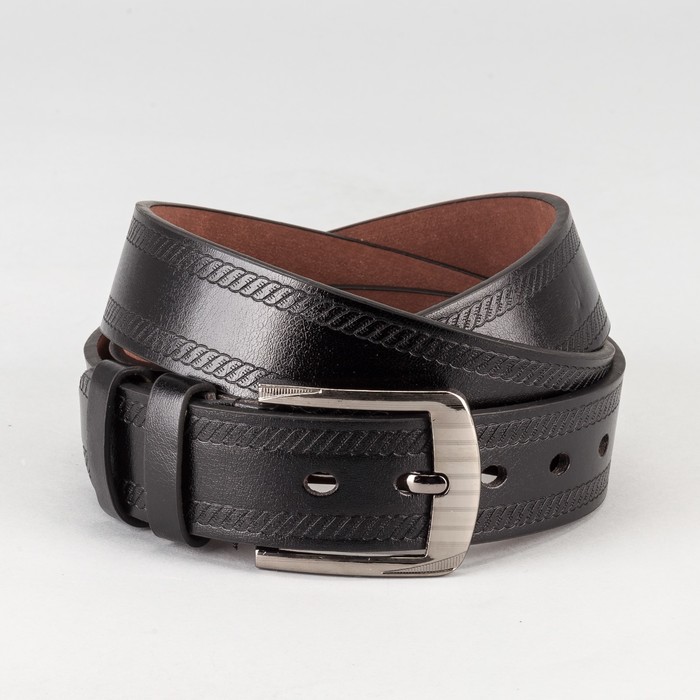 Ремень мужской "Великан", винт, пряжка и хомут тёмный металл, ширина - 4см, длина от 140см, цвет чёрный