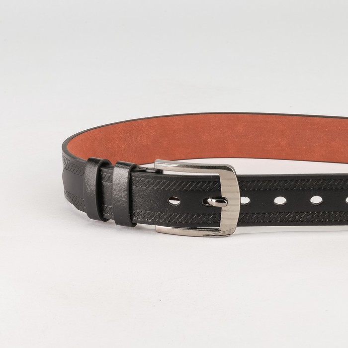 Ремень мужской "Великан", винт, пряжка и хомут тёмный металл, ширина - 4см, длина от 140см, цвет чёрный