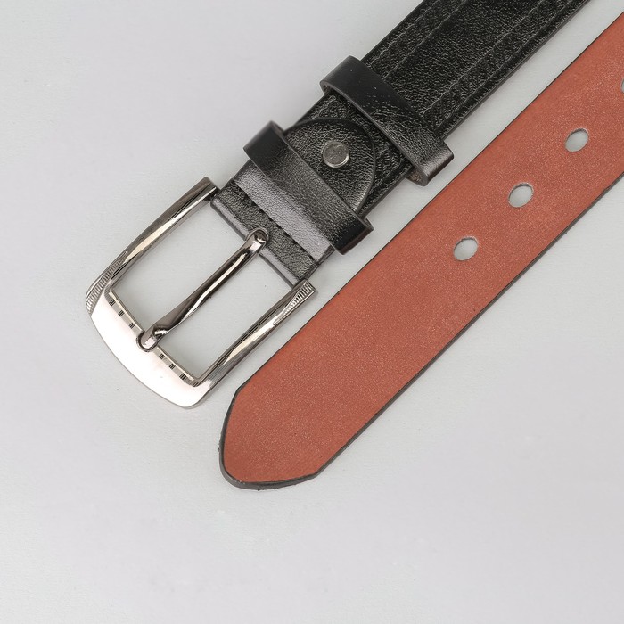 Ремень мужской "Великан", винт, пряжка и хомут тёмный металл, ширина - 4см, длина от 140см, цвет чёрный