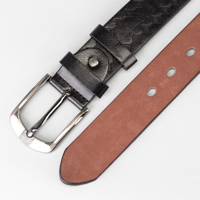 Ремень мужской "Великан", винт, пряжка и хомут тёмный металл, ширина - 4см, длина от 140см, цвет чёрный