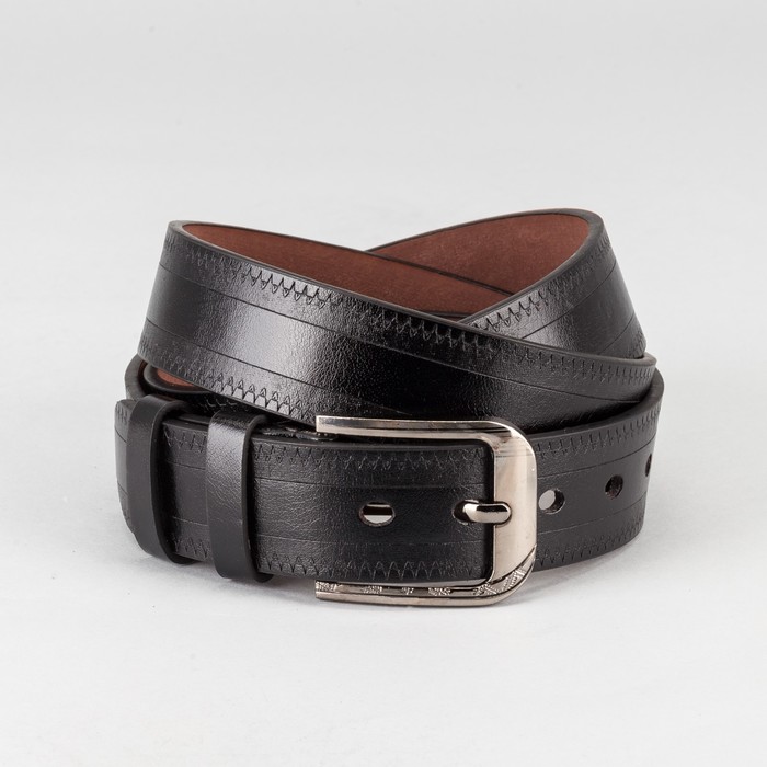 Ремень мужской "Великан", винт, пряжка и хомут тёмный металл, ширина - 4см, длина от 140см, цвет чёрный