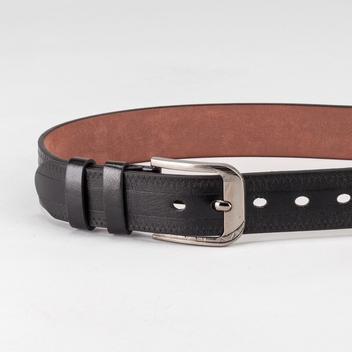 Ремень мужской "Великан", винт, пряжка и хомут тёмный металл, ширина - 4см, длина от 140см, цвет чёрный