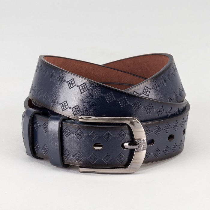 Ремень мужской "Великан", винт, пряжка и хомут тёмный металл, ширина - 4см, длина от 140см, цвет синий