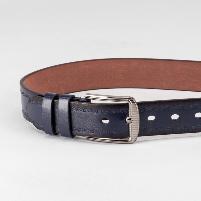 Ремень мужской "Великан", винт, пряжка и хомут тёмный металл, ширина - 4см, длина от 140см, цвет синий