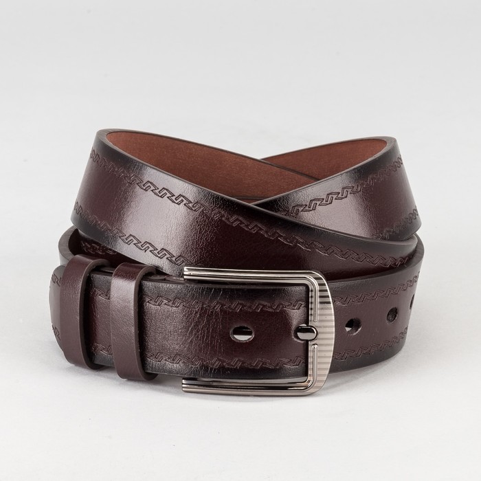 Ремень мужской "Великан", винт, пряжка и хомут тёмный металл, ширина - 4см, длина от 140см, цвет коричневый