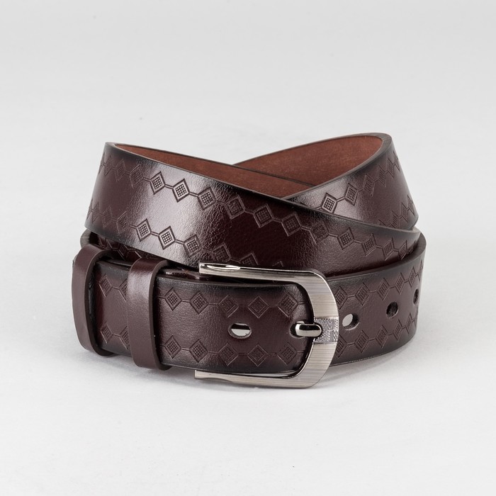 Ремень мужской "Великан", винт, пряжка и хомут тёмный металл, ширина - 4см, длина от 140см, цвет коричневый